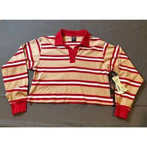 NWT Stranger Things No Boundaries Women's Rugby Polo S Red and Khaki Cropped Top